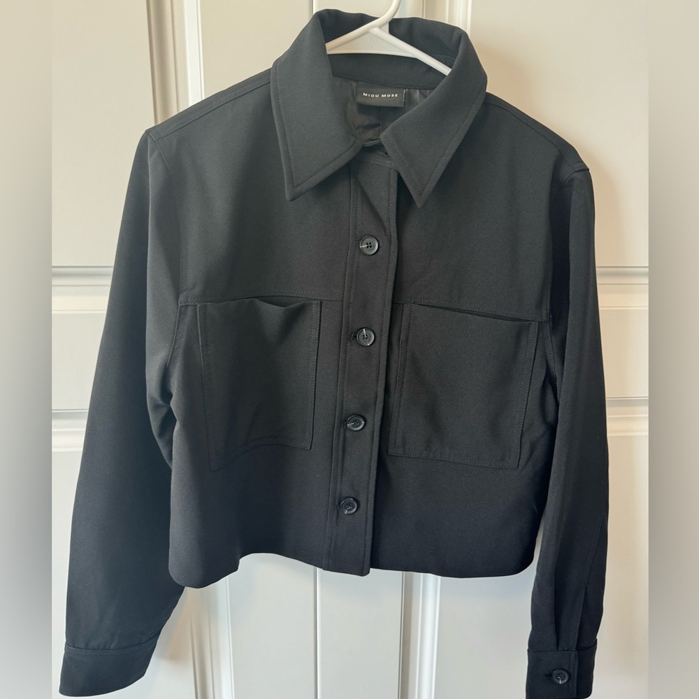 Black Button Cropped Jacket